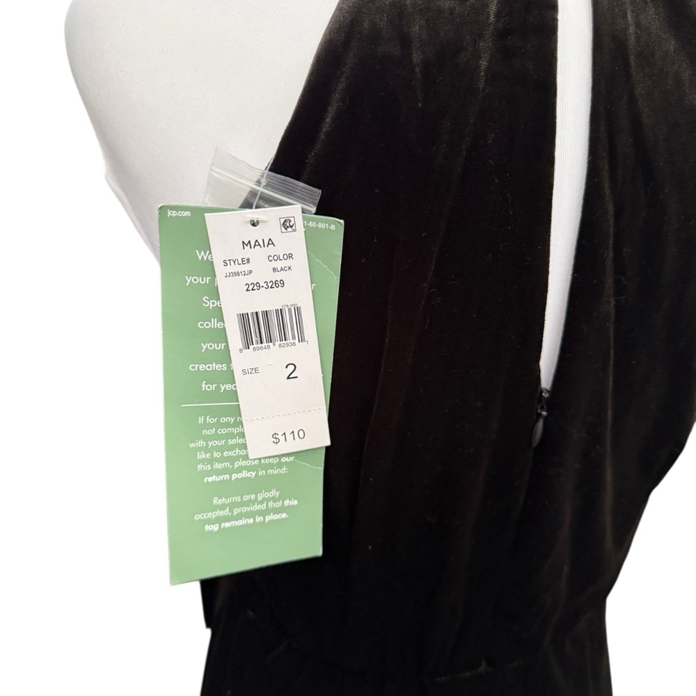 NWT MAIA Black Brown Velvet Halter Midi Dress Size 2 - Picture 7 of 9